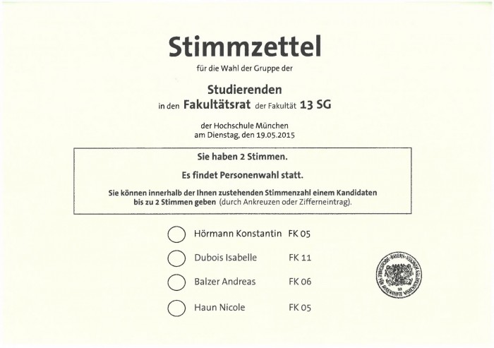 Hochschulwahl 2015 - Fakultätsrat 13