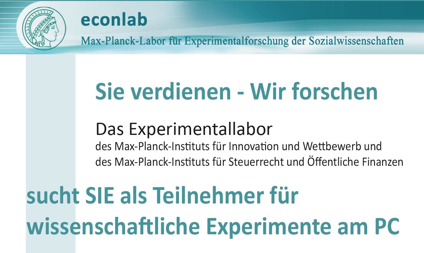Max-Planck-Labor sucht Experimentteilnehmer (honoriert)