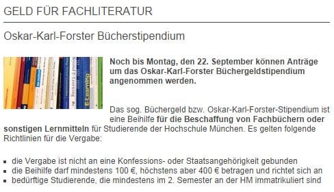 Stipendium für Bücher und Lehrmittel – Antragstellung bis 22.09.