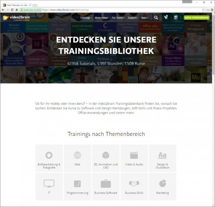 Screenshot video2brain.com/de/trainings